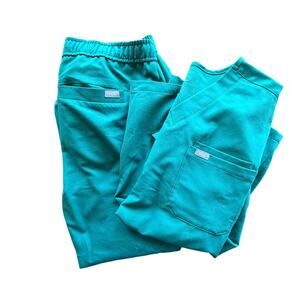 Set of Figs Womens Scrubs Pants & SS small Top s/xs jogger Pockets green
